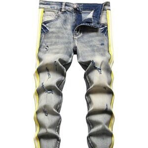 New Mens Ripped and Patched Skinny Jeans Multiple Sizes